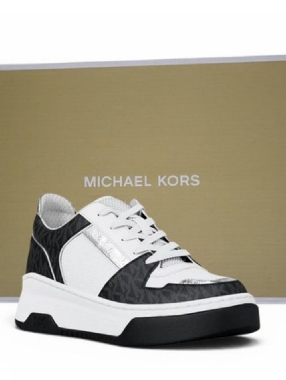 Michael Kors Lexi Women's 10 M Black Sneaker Mixed-Media‎ MK Monogram New In Box